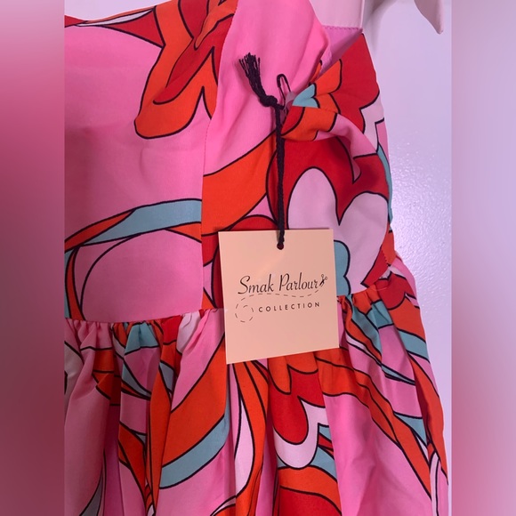Unique Vintage Smak Parlor Pink Psychedelic Floral Print Babydoll Dress NWT - Picture 8 of 10